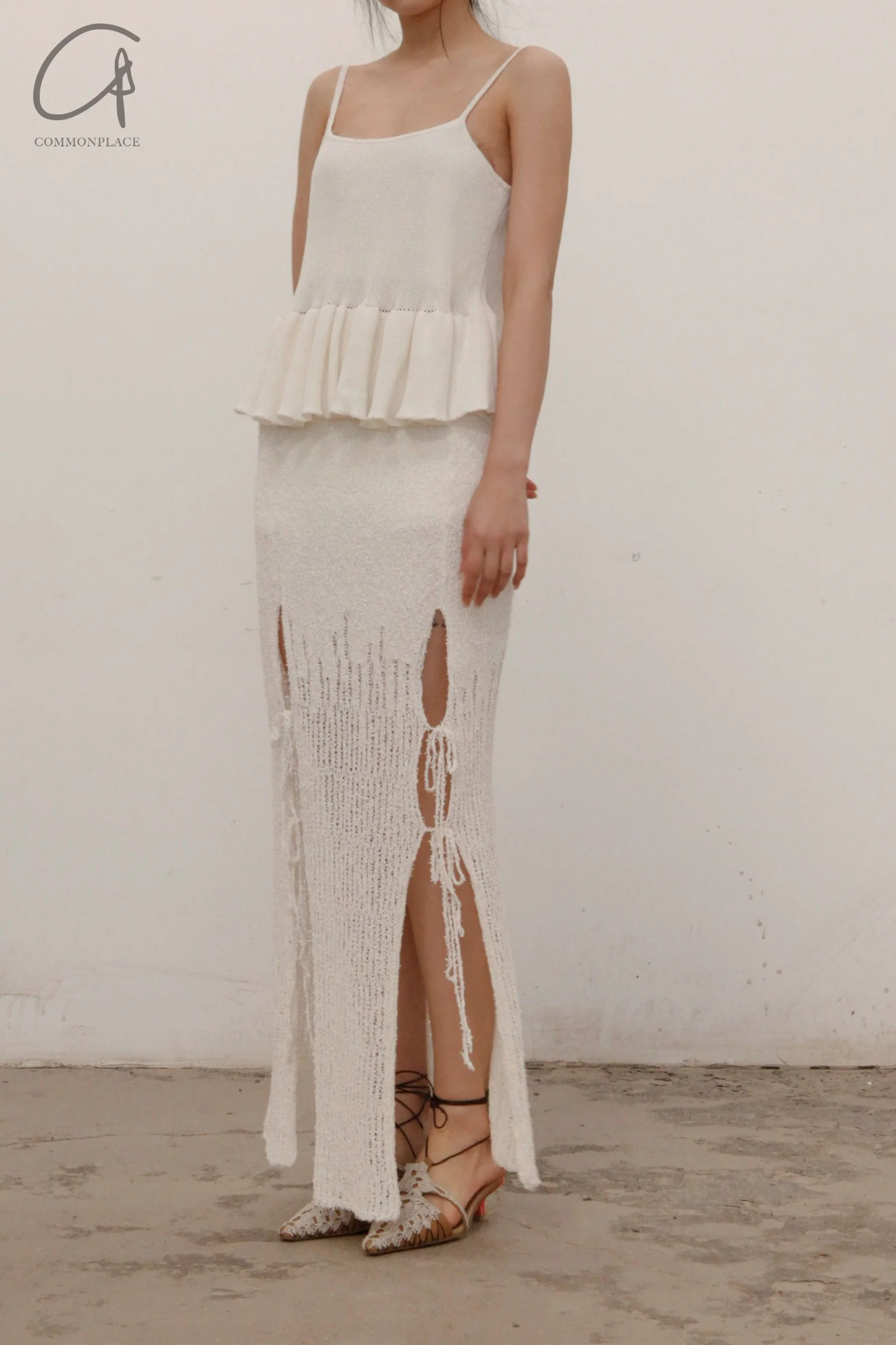 SWAYING/KNIT Japanese paper furry maxi skirt SW22SSB22 white - Image 4