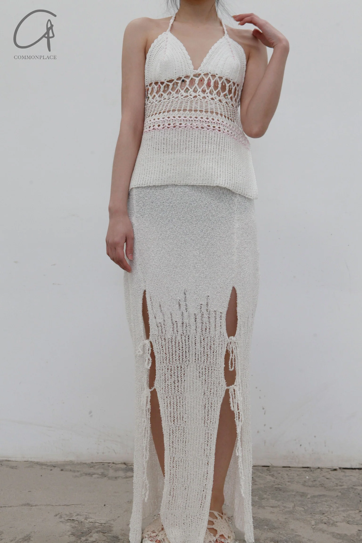 SWAYING/KNIT Japanese paper furry maxi skirt SW22SSB22 white - Image 7