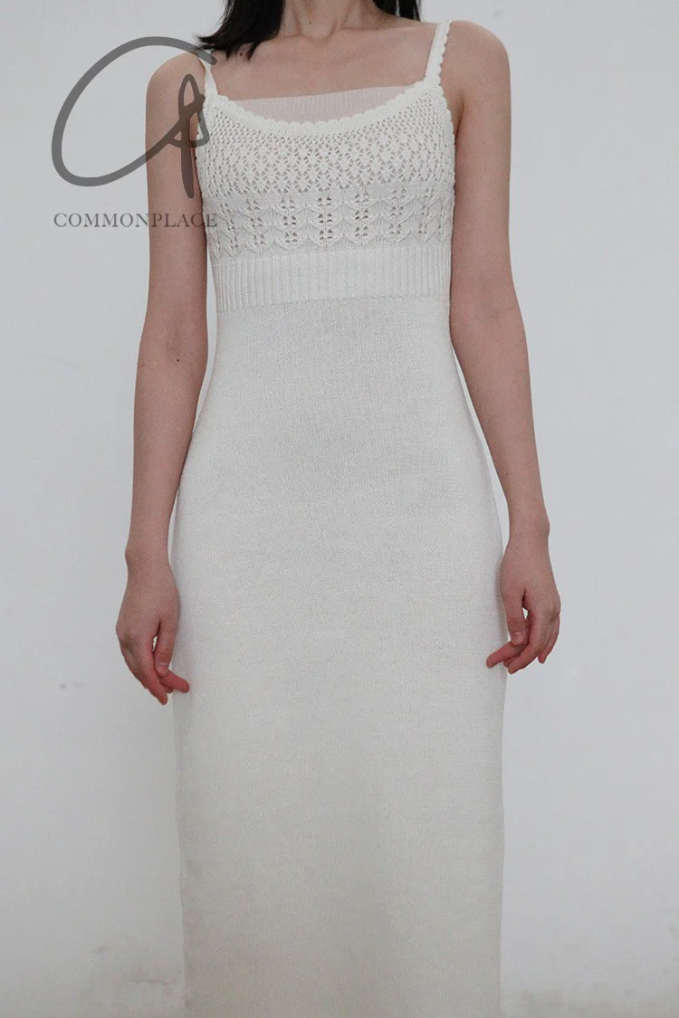 SWAYING/KNIT knitted paneled suspender maxi dress SW22SSL31 white - Image 2
