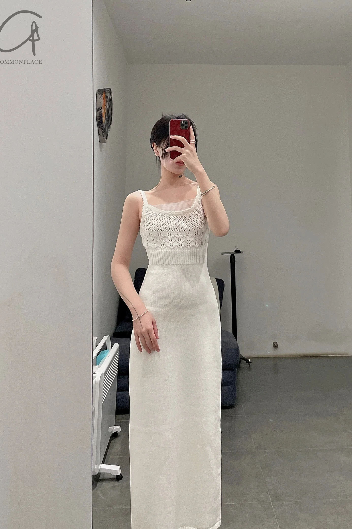 SWAYING/KNIT knitted paneled suspender maxi dress SW22SSL31 white - Image 9