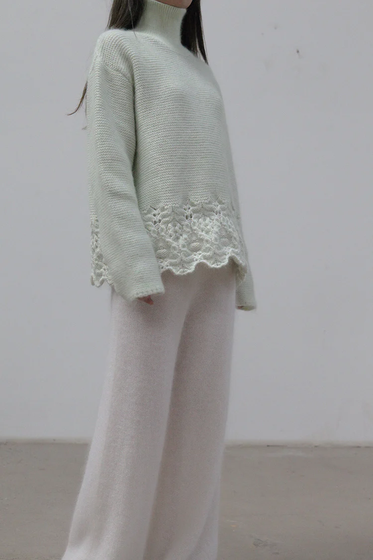 SWAYING/KNIT Lace Detail Big Sweater SW212SZ21 Green - Image 5