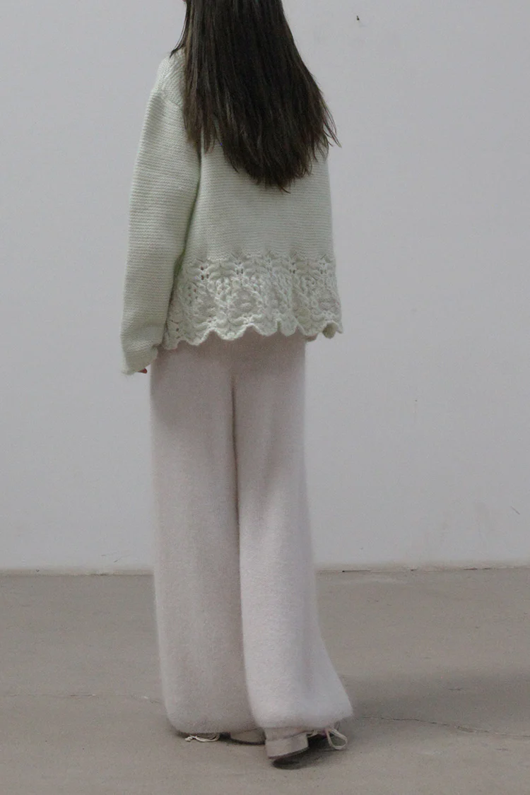 SWAYING/KNIT Lace Detail Big Sweater SW212SZ21 Green - Image 8