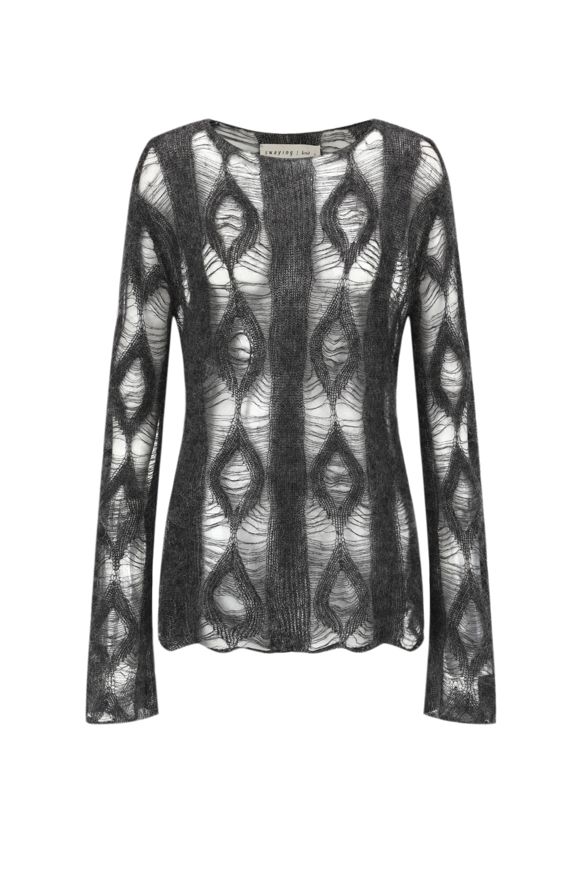 SWAYING/KNIT mohair hollow floral pullover (with suspenders) SW23AW1T51 dark gray PS64 - Image 10