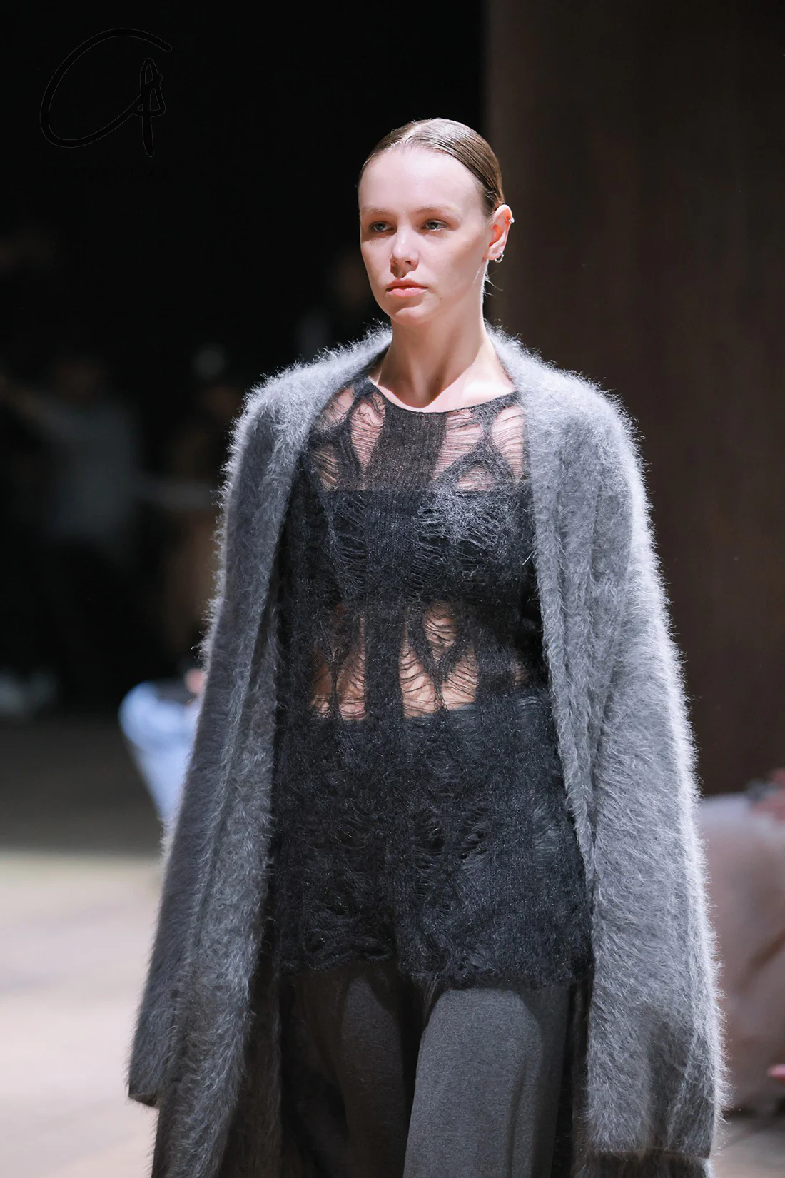 SWAYING/KNIT mohair hollow floral pullover (with suspenders) SW23AW1T51 dark gray PS64 - Image 4