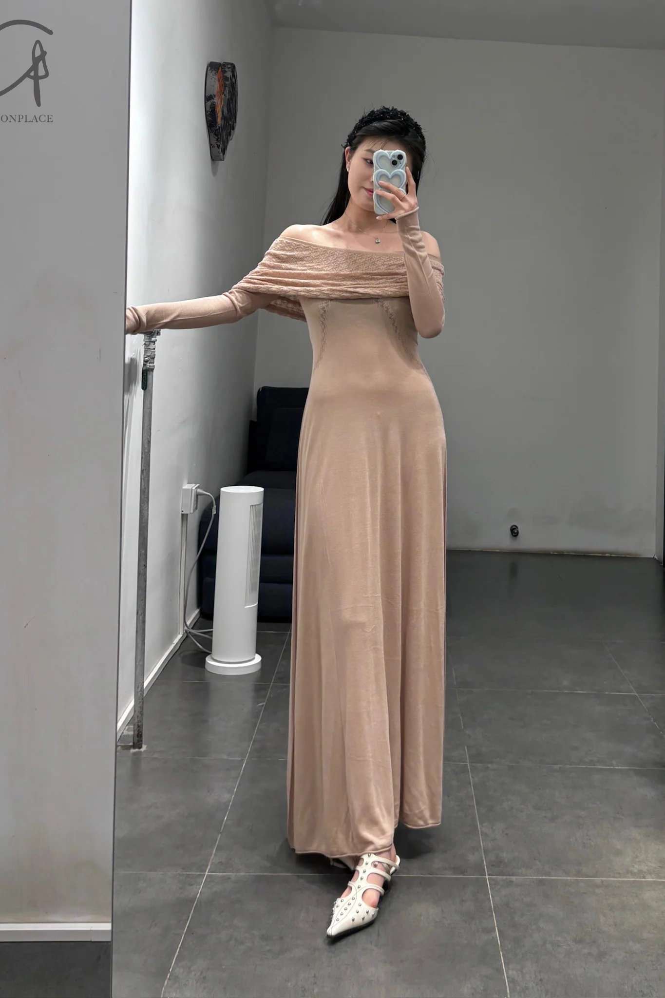 SWAYING/KNIT one-line collar cutout dress SW24SS2L24 pink apricot PS71 - Image 17