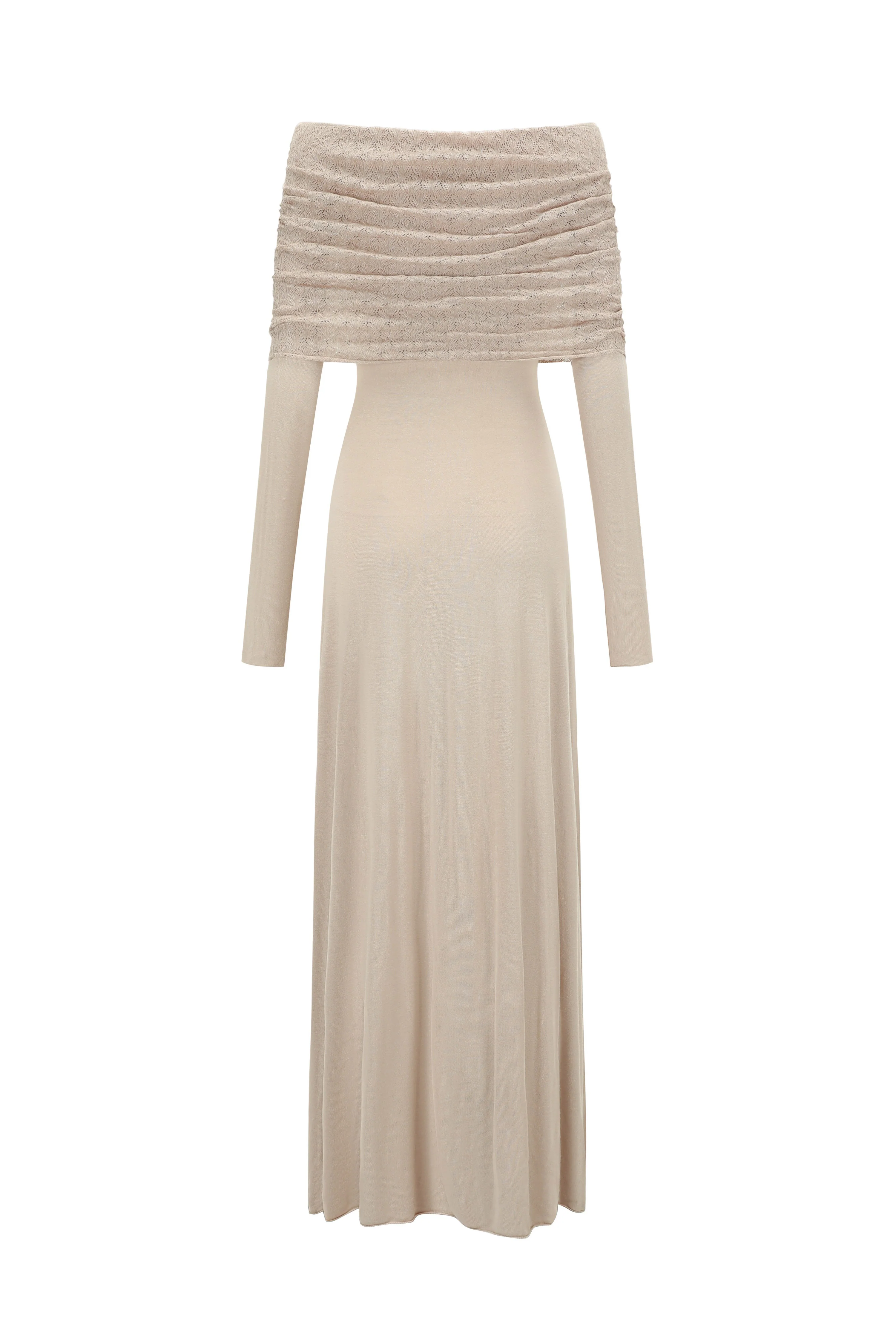 SWAYING/KNIT one-line collar cutout dress SW-SW24SS2L25-XINGREN almond color PS71 - Image 5