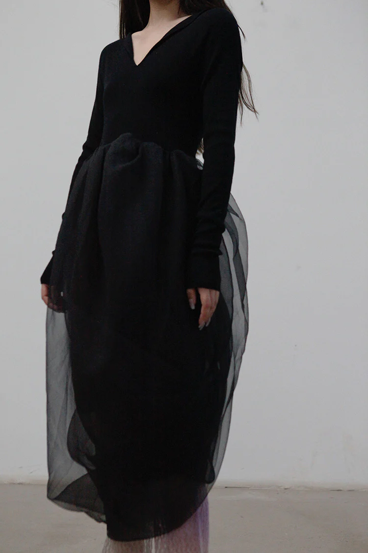 SWAYING/KNIT Organza Swivel Dress SW212LS17 Black PS30 - Image 5