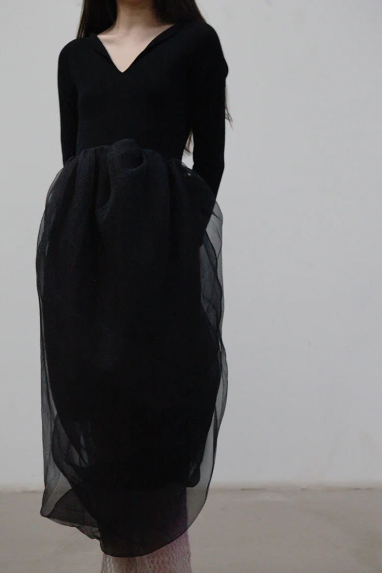 SWAYING/KNIT Organza Swivel Dress SW212LS17 Black PS30 - Image 6