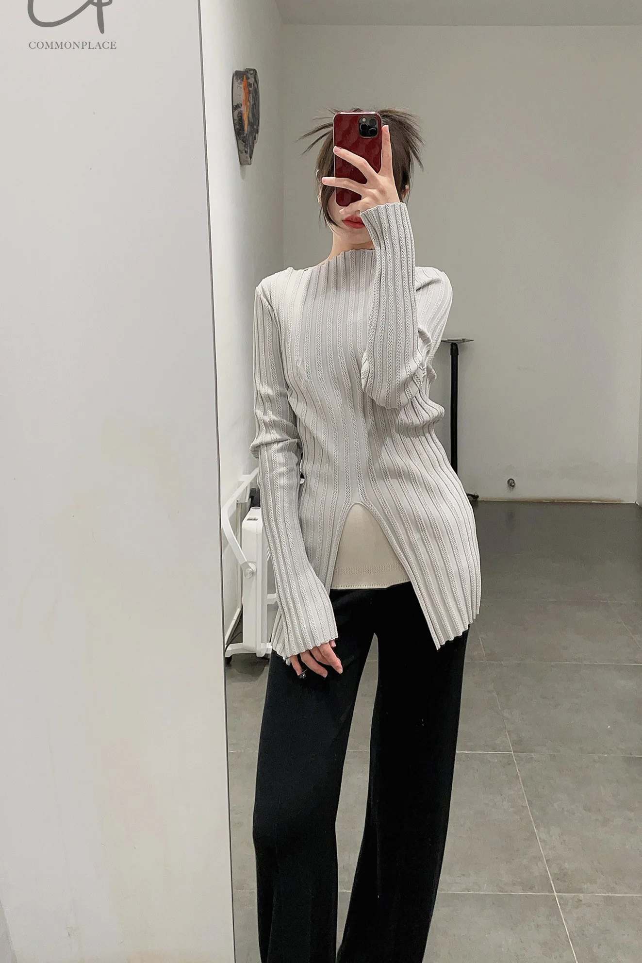 SWAYING/KNIT Paneled Silk Wide Leg Pants SW22SSB11 Beige/Black - Image 28