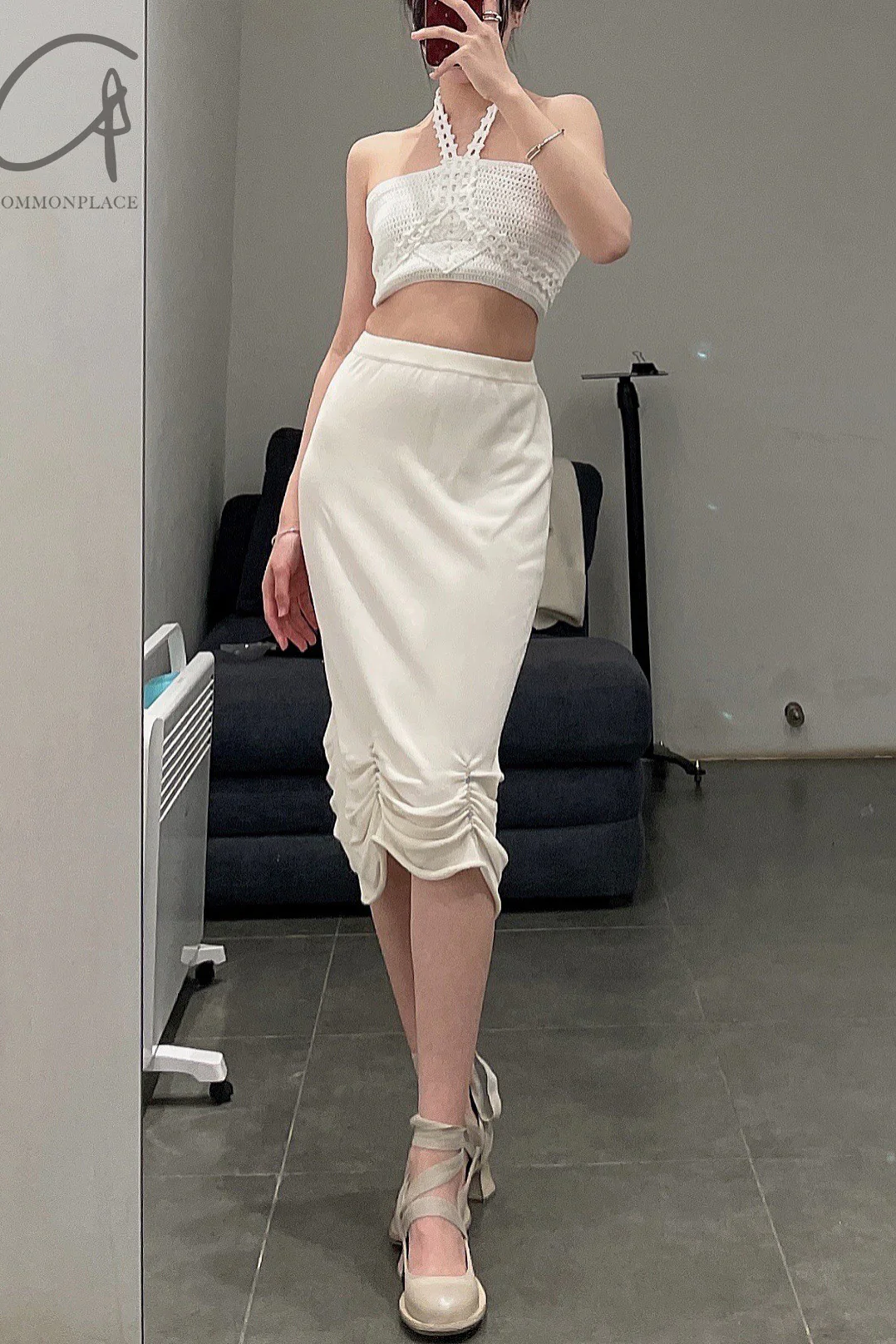 SWAYING/KNIT Pleated Skirt SW22SSB06 White - Image 21