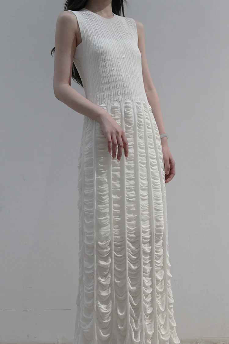 SWAYING/KNIT pleated sleeveless dress (with petticoat) SW212LS13 white PS19 - Image 4