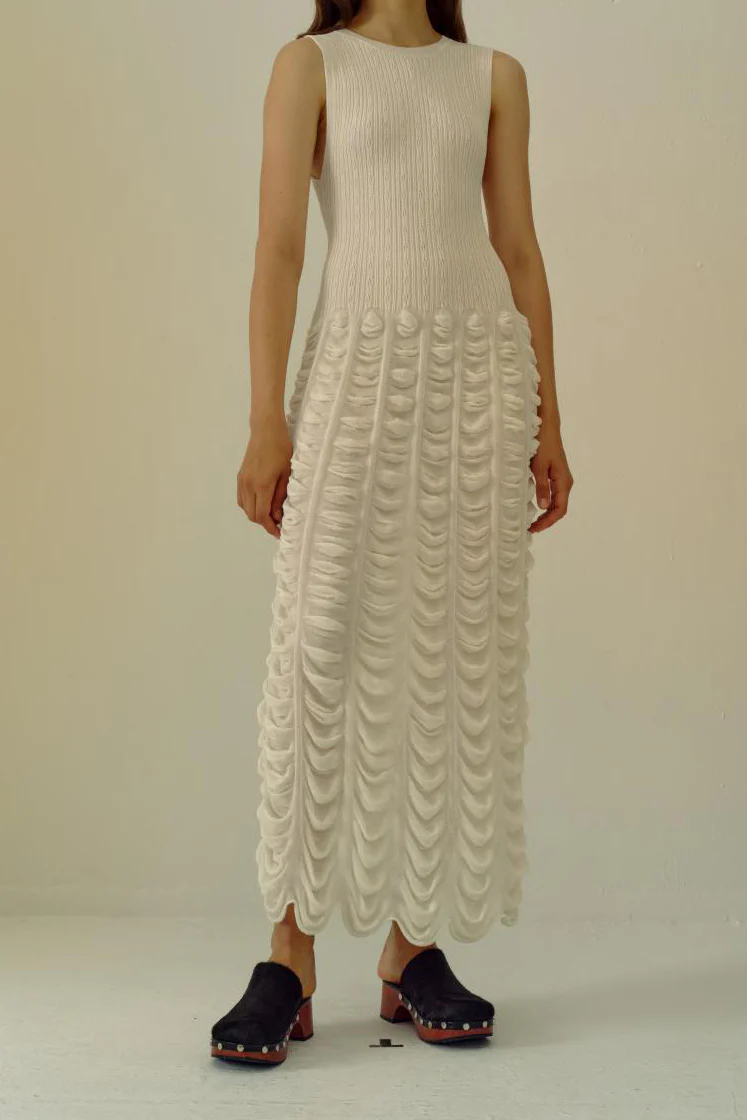 SWAYING/KNIT pleated sleeveless dress (with petticoat) SW212LS13 white PS19 - Image 5
