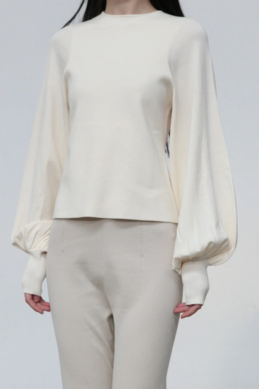 SWAYING/KNIT profile cuffed long-sleeved slim fit pullover SW-SW24RE1T07-YABAI tooth white PS11