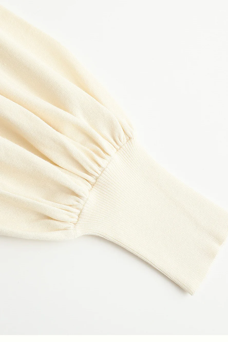 SWAYING/KNIT profile cuffed long-sleeved slim fit pullover SW-SW24RE1T07-YABAI tooth white PS11 - Image 12