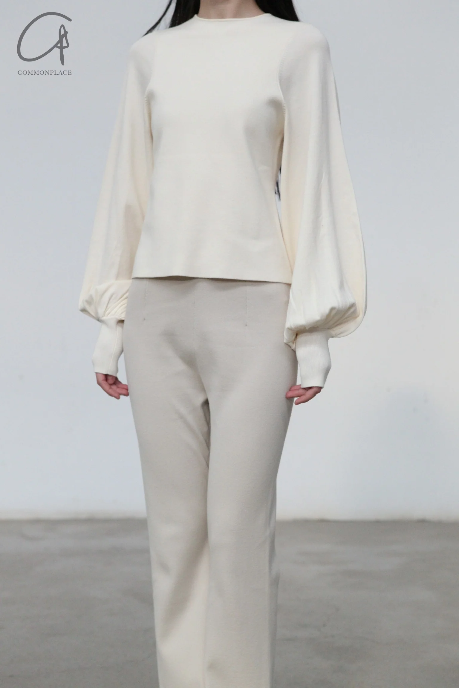SWAYING/KNIT profile cuffed long-sleeved slim fit pullover SW-SW24RE1T07-YABAI tooth white PS11 - Image 2
