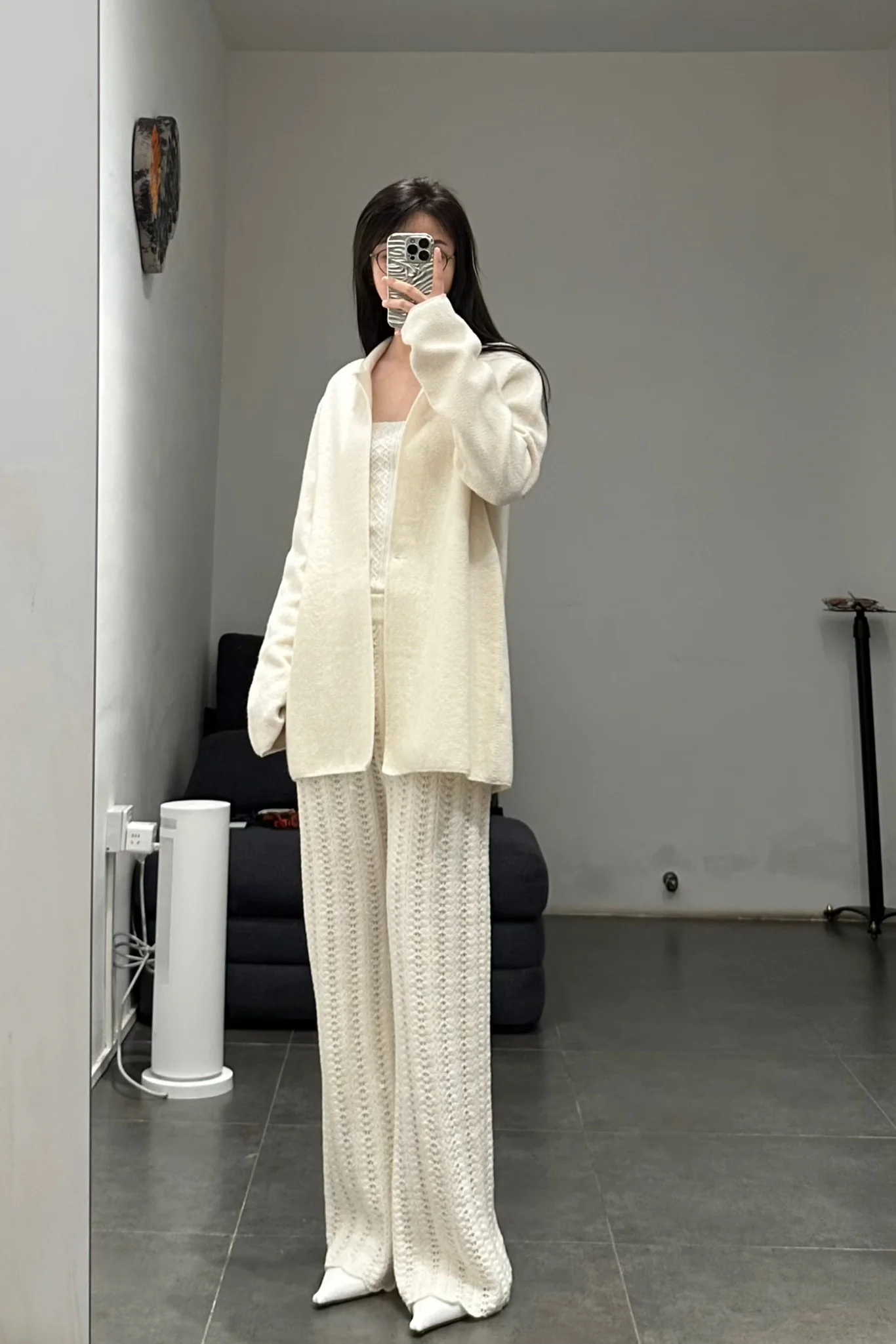 SWAYING/KNIT Scalloped fishbone trousers SW22AW3B25 White - Image 12