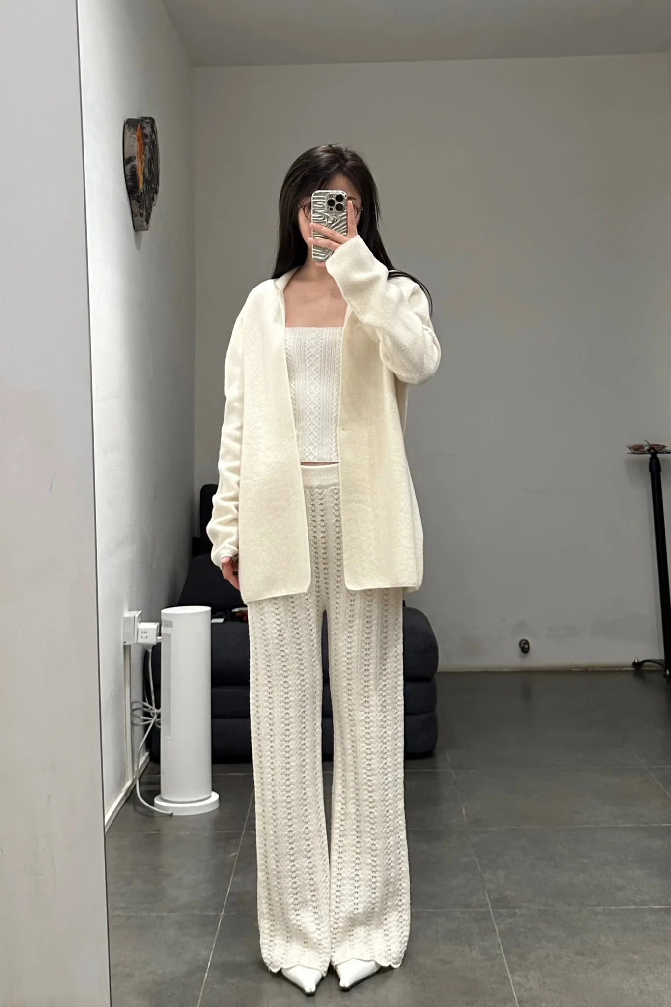 SWAYING/KNIT Scalloped fishbone trousers SW22AW3B25 White - Image 13