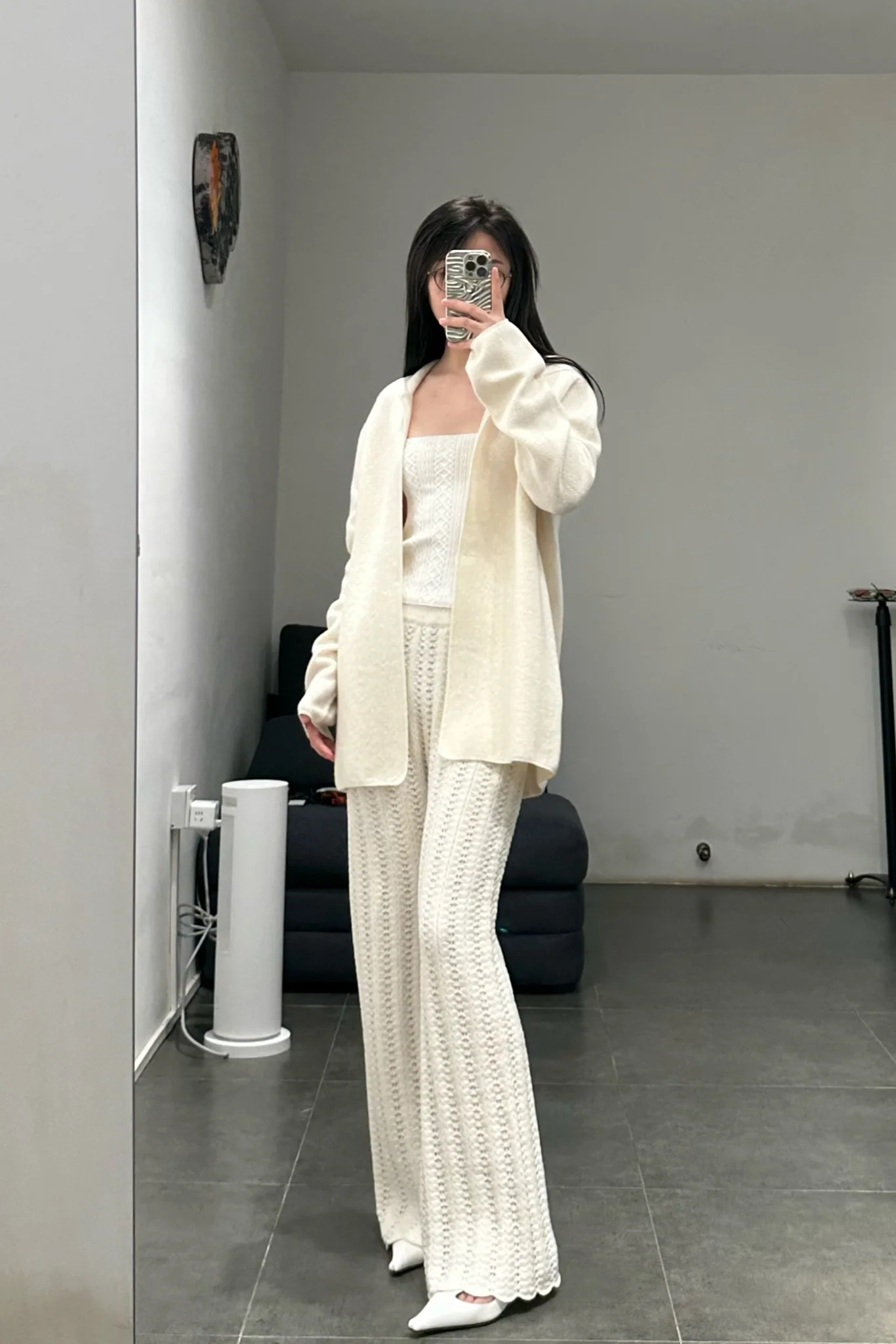 SWAYING/KNIT Scalloped fishbone trousers SW22AW3B25 White - Image 14