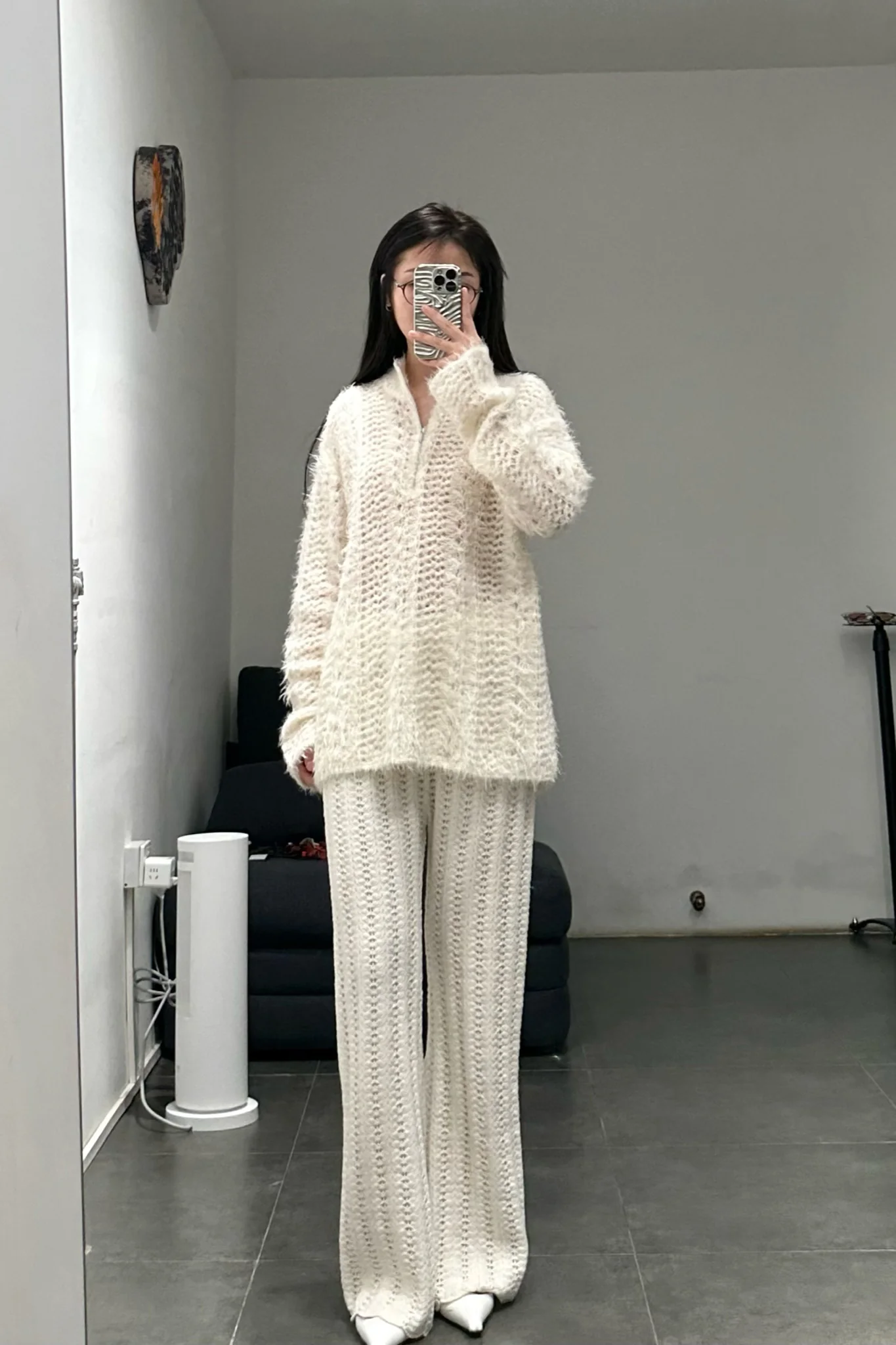 SWAYING/KNIT Scalloped fishbone trousers SW22AW3B25 White - Image 19