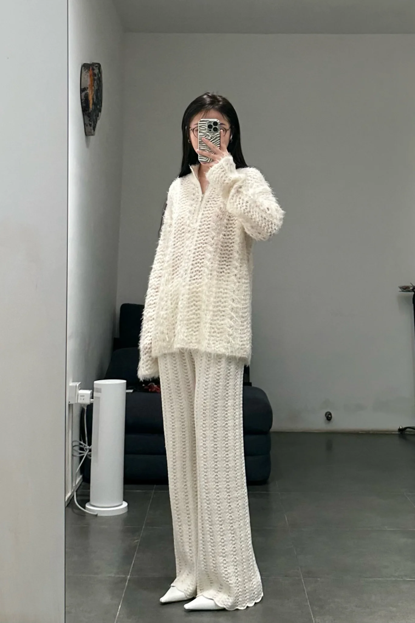 SWAYING/KNIT Scalloped fishbone trousers SW22AW3B25 White - Image 20