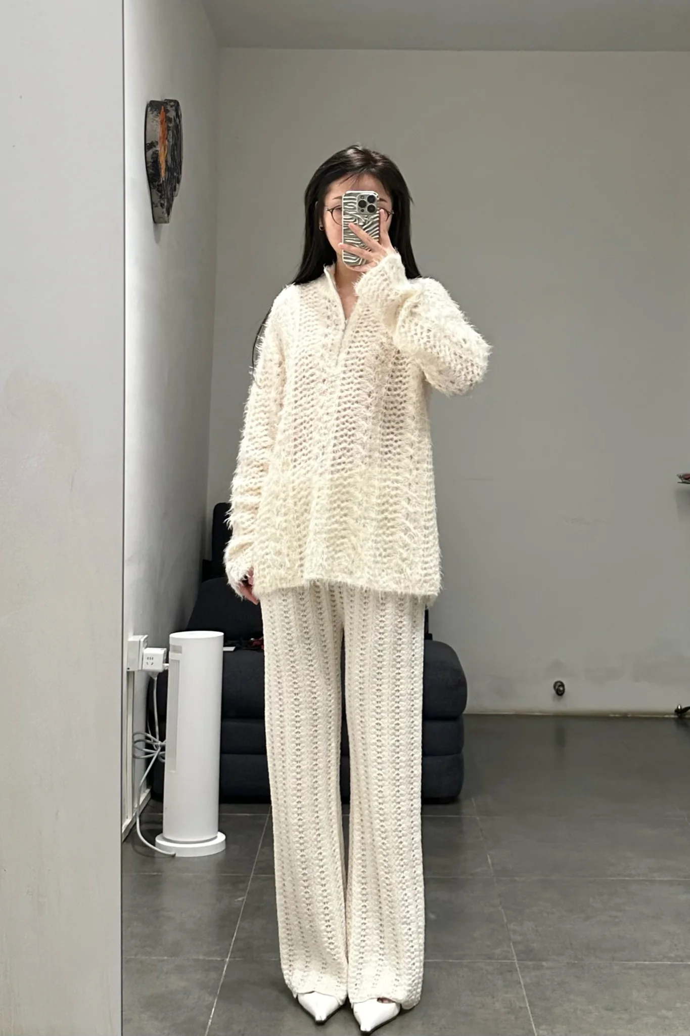 SWAYING/KNIT Scalloped fishbone trousers SW22AW3B25 White - Image 21