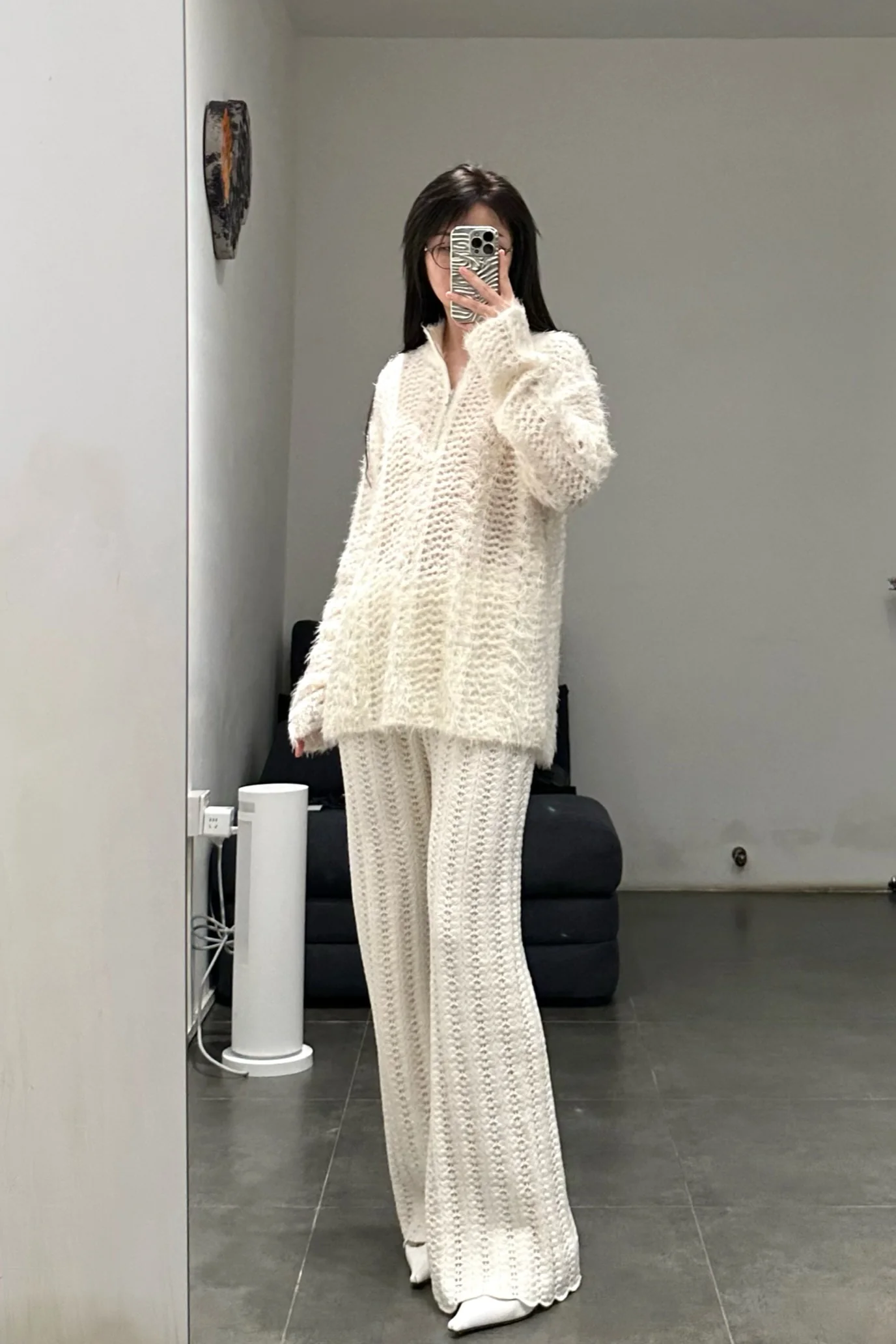 SWAYING/KNIT Scalloped fishbone trousers SW22AW3B25 White - Image 22