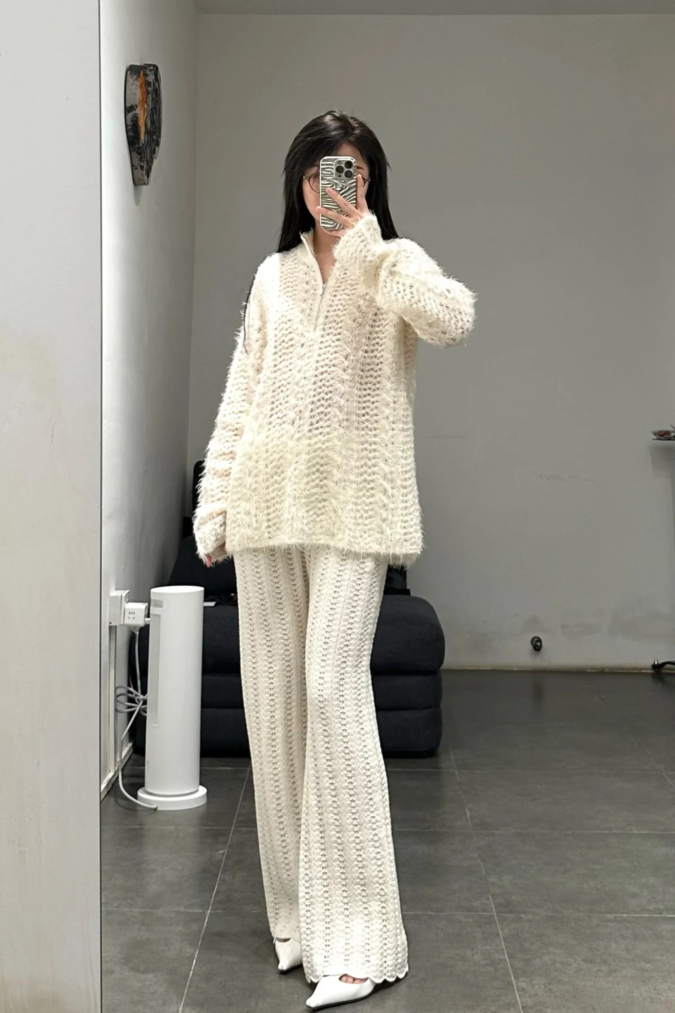 SWAYING/KNIT Scalloped fishbone trousers SW22AW3B25 White - Image 23