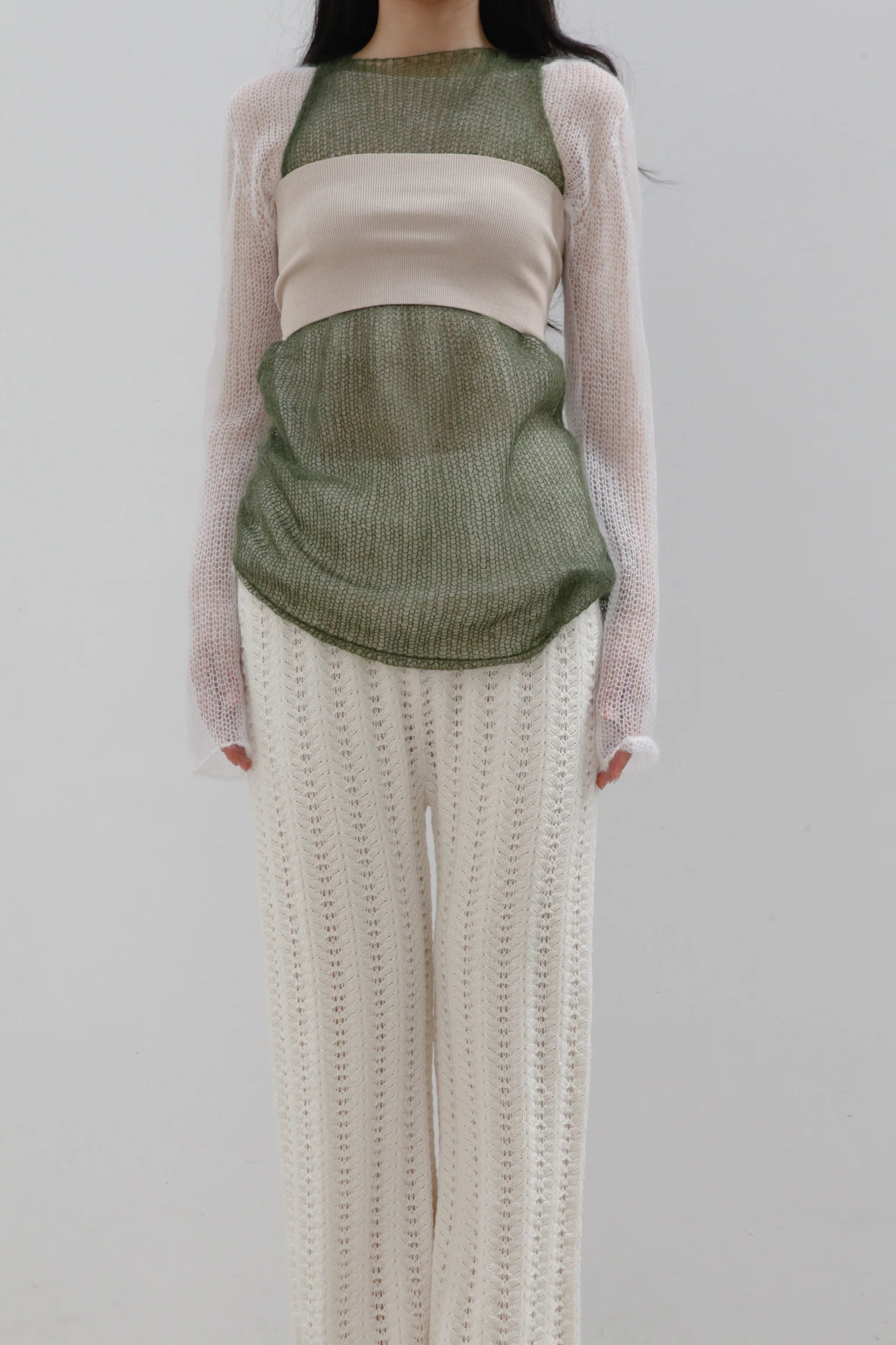 SWAYING/KNIT Scalloped fishbone trousers SW22AW3B25 White - Image 6