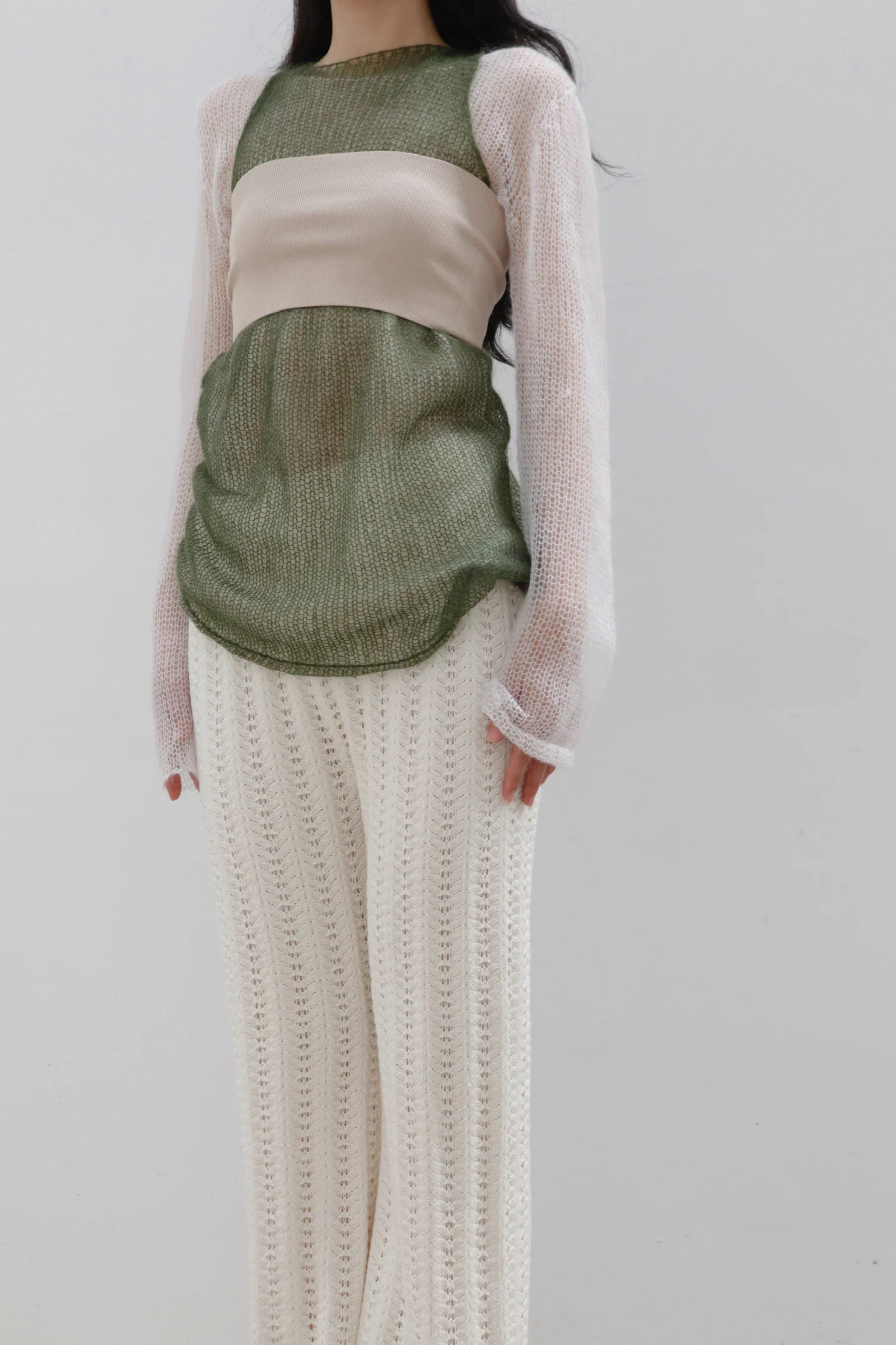 SWAYING/KNIT Scalloped fishbone trousers SW22AW3B25 White - Image 7