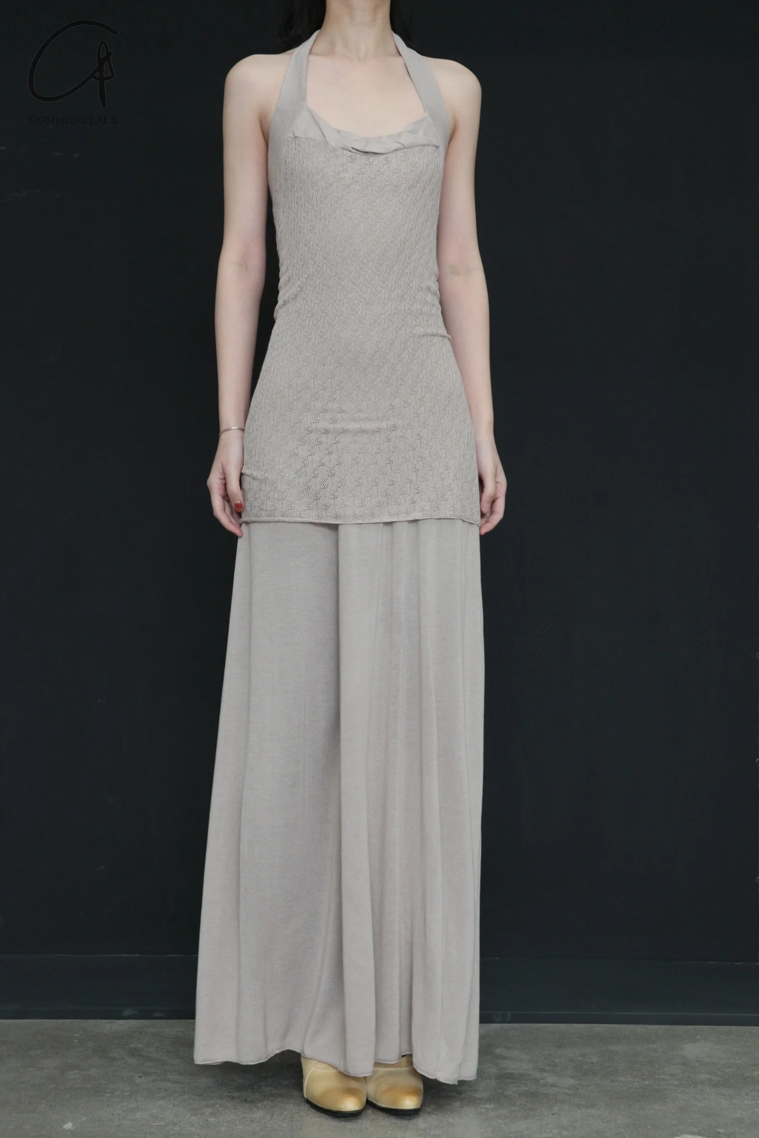 SWAYING/KNIT seamless halter neck long skirt SW24SS2L17 almond color PS68