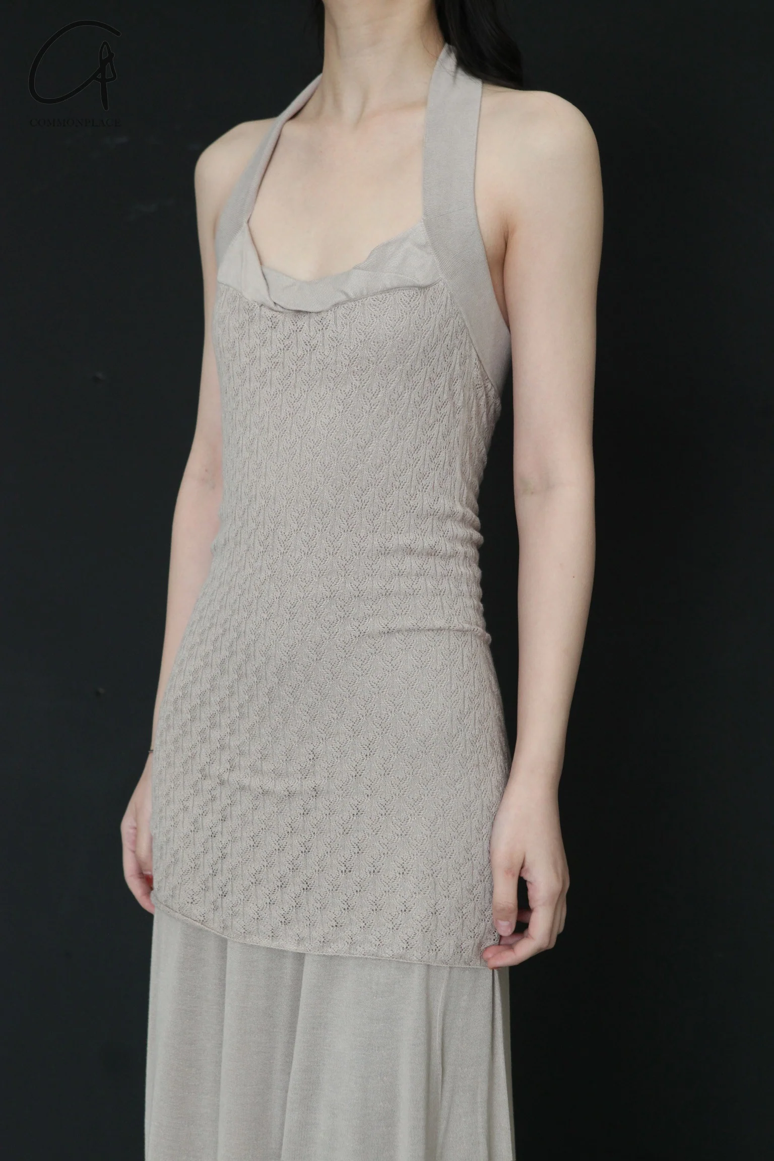 SWAYING/KNIT seamless halter neck long skirt SW24SS2L17 almond color PS68 - Image 2