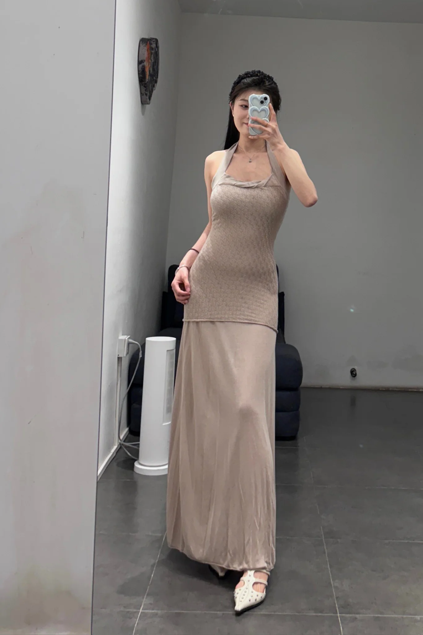 SWAYING/KNIT seamless halter neck long skirt SW24SS2L17 almond color PS68 - Image 22