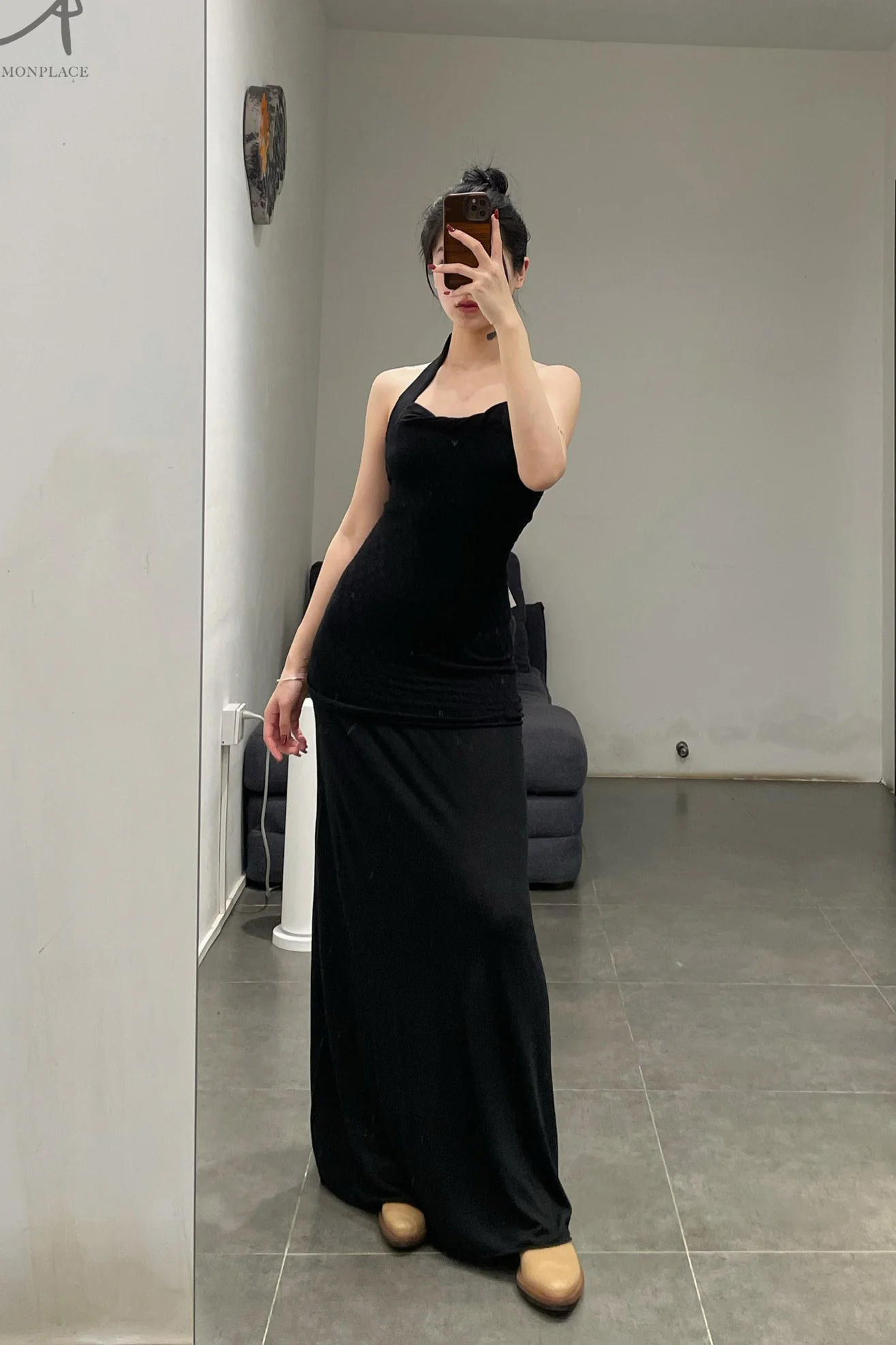 SWAYING/KNIT seamless halter neck long skirt SW24SS2L19 black PS68 - Image 14
