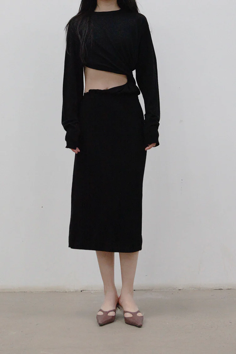 SWAYING/KNIT Seamless Knit One-piece Dress SW212LS14 Black PS25