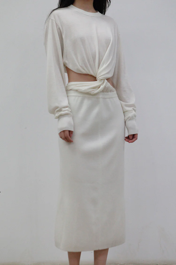 SWAYING/KNIT Seamless Knit One-piece Dress SW-SW212LS15-BAI White PS25 - Image 3