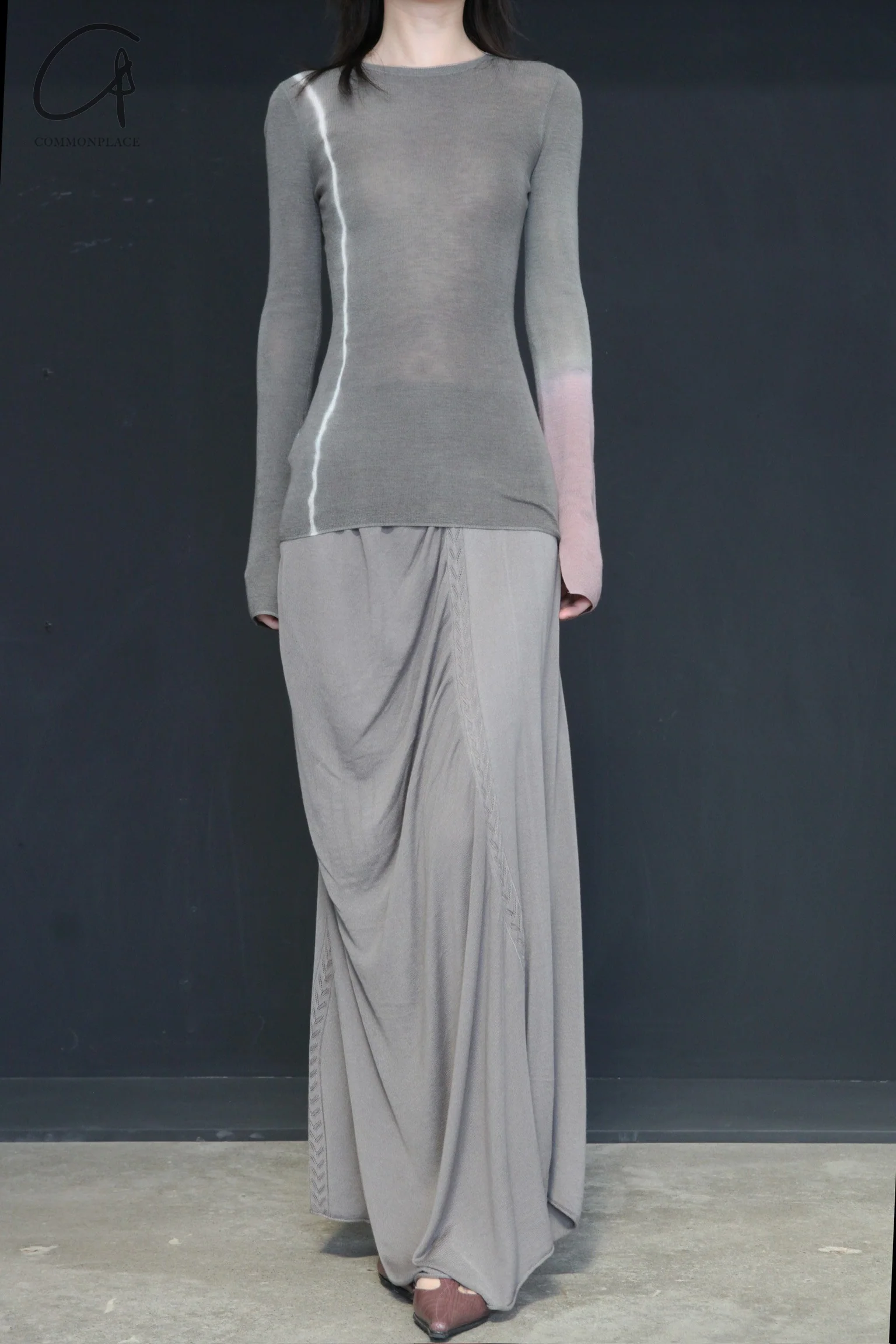 SWAYING/KNIT seamless round hem long skirt SW24SS3B24 gray green PS82 - Image 12