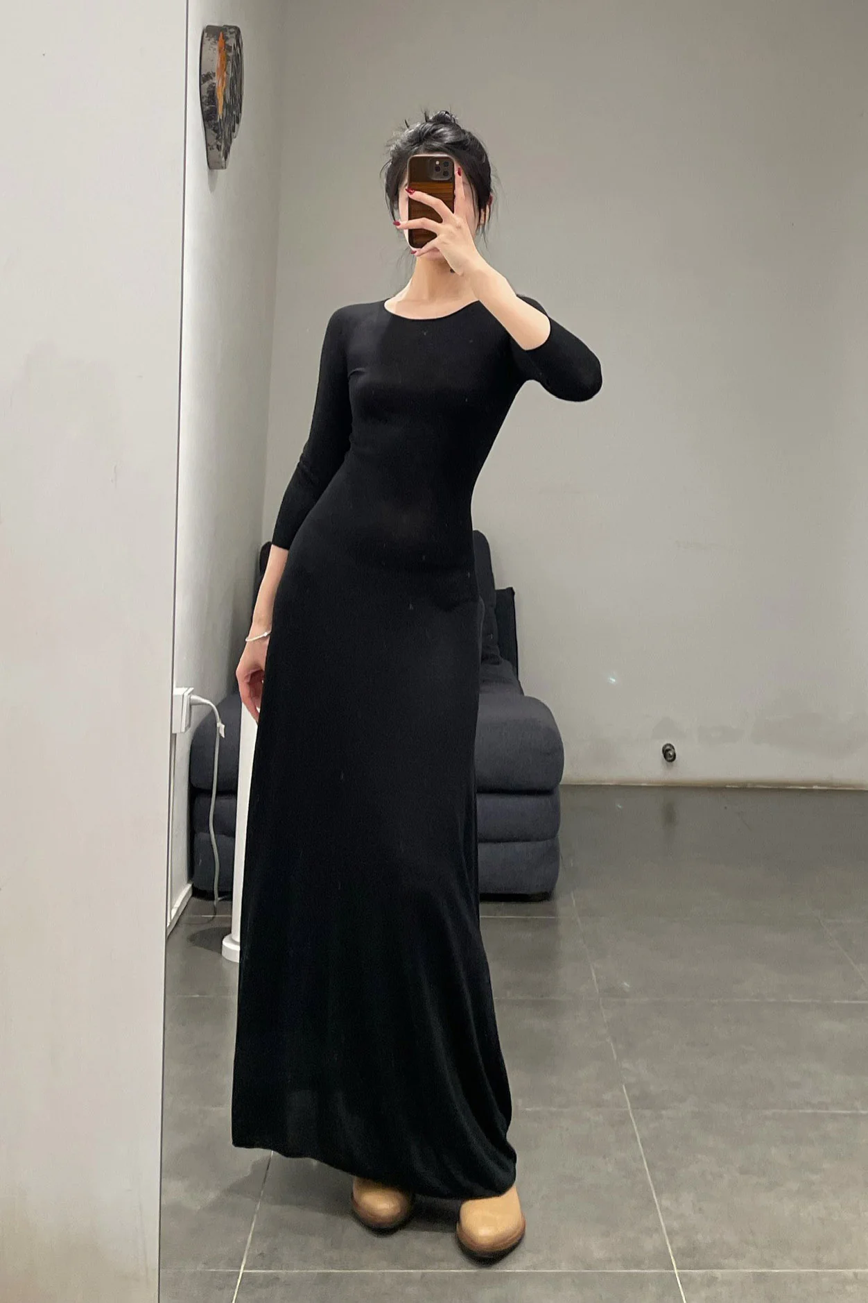 SWAYING/KNIT seamless three-quarter sleeve long skirt SW24SS2L16 black PS69 - Image 17