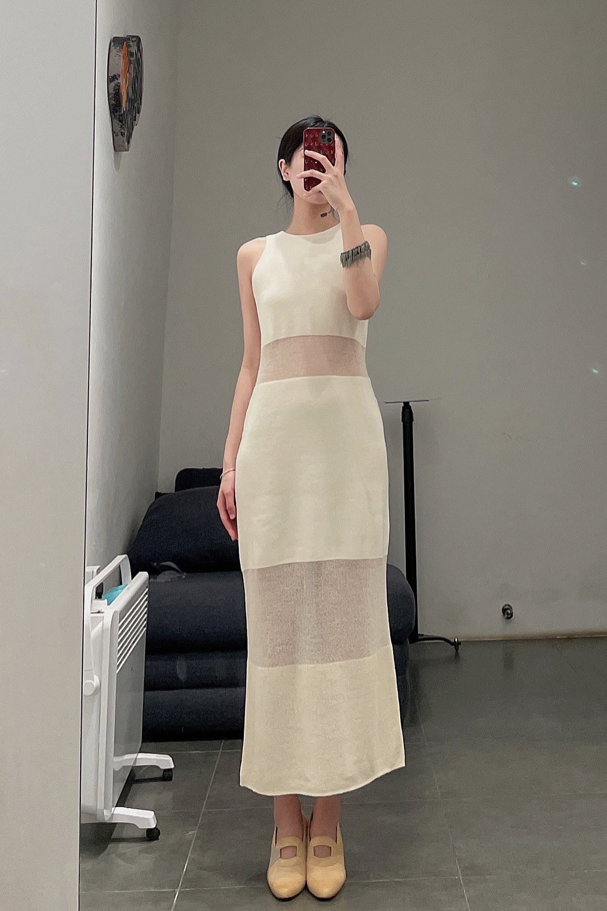 SWAYING/KNIT See-Through Panel Sleeveless Dress SW22SSL05 Apricot PS49 - Image 19