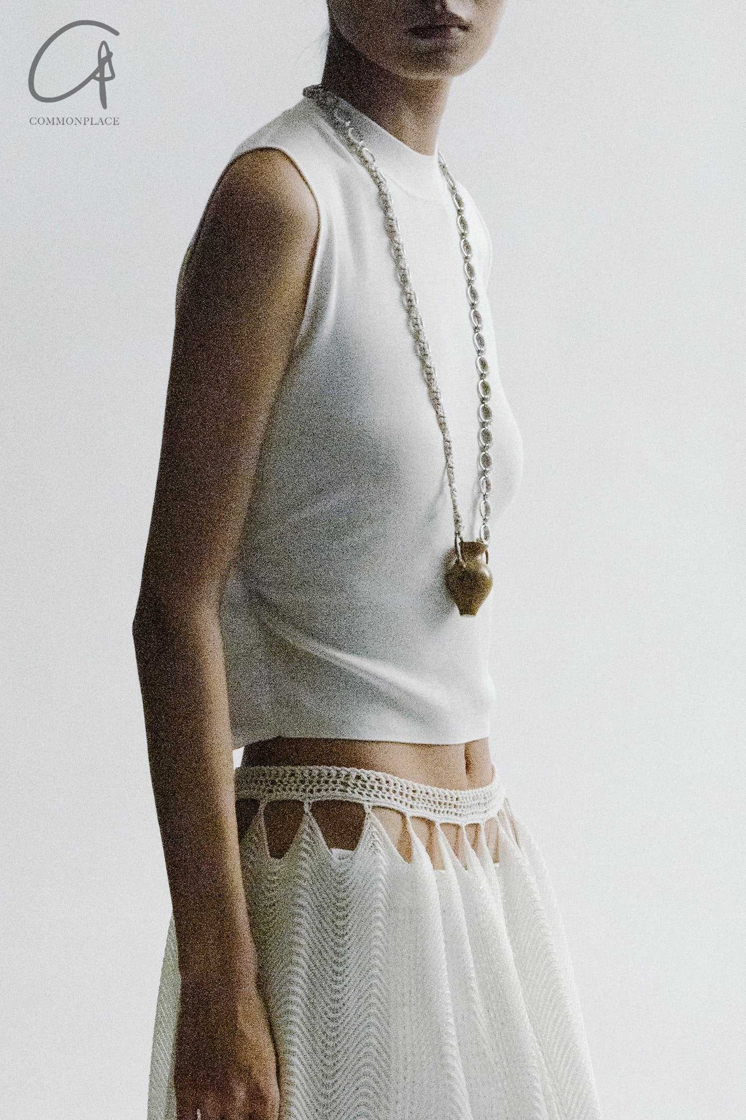 SWAYING/KNIT Silk Cashmere Back Hollow Vest SW24SS1T12 White PS75 - Image 7