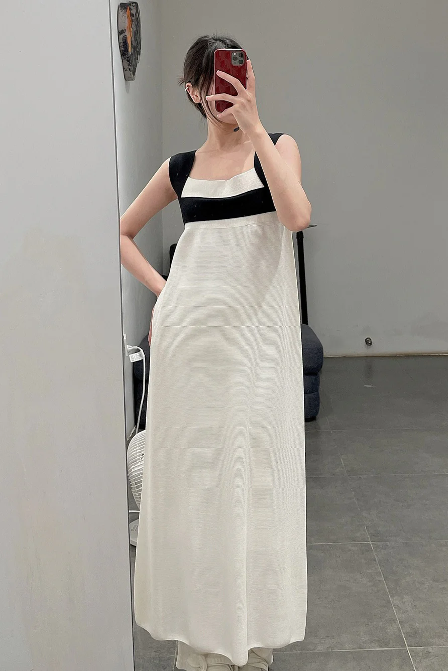 SWAYING/KNIT silk contrast color shoulder strap dress SW211LS22 PS7 - Image 3