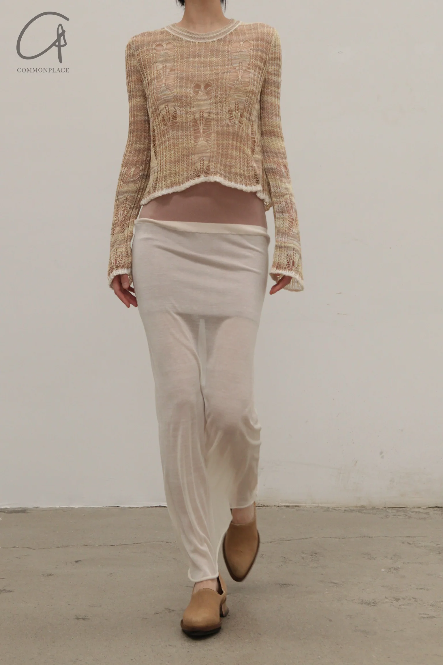 SWAYING/KNIT silk contrast fake two-piece long skirt SW24SS3B16 white PS80 - Image 15