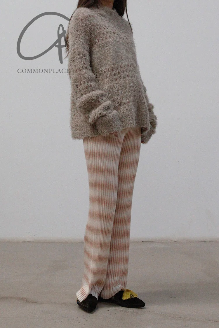 SWAYING/KNIT Striped Flared Pants SW-SW211XZ12-HUANG Light Yellow PS18 - Image 2