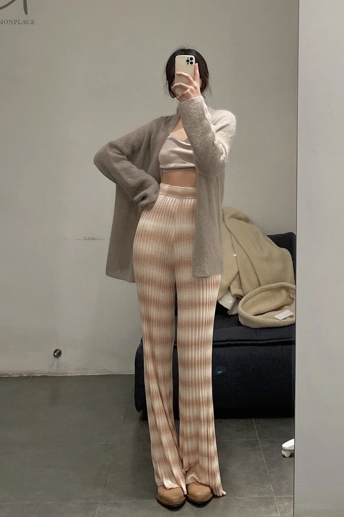 SWAYING/KNIT Striped Flared Pants SW-SW211XZ12-HUANG Light Yellow PS18 - Image 8