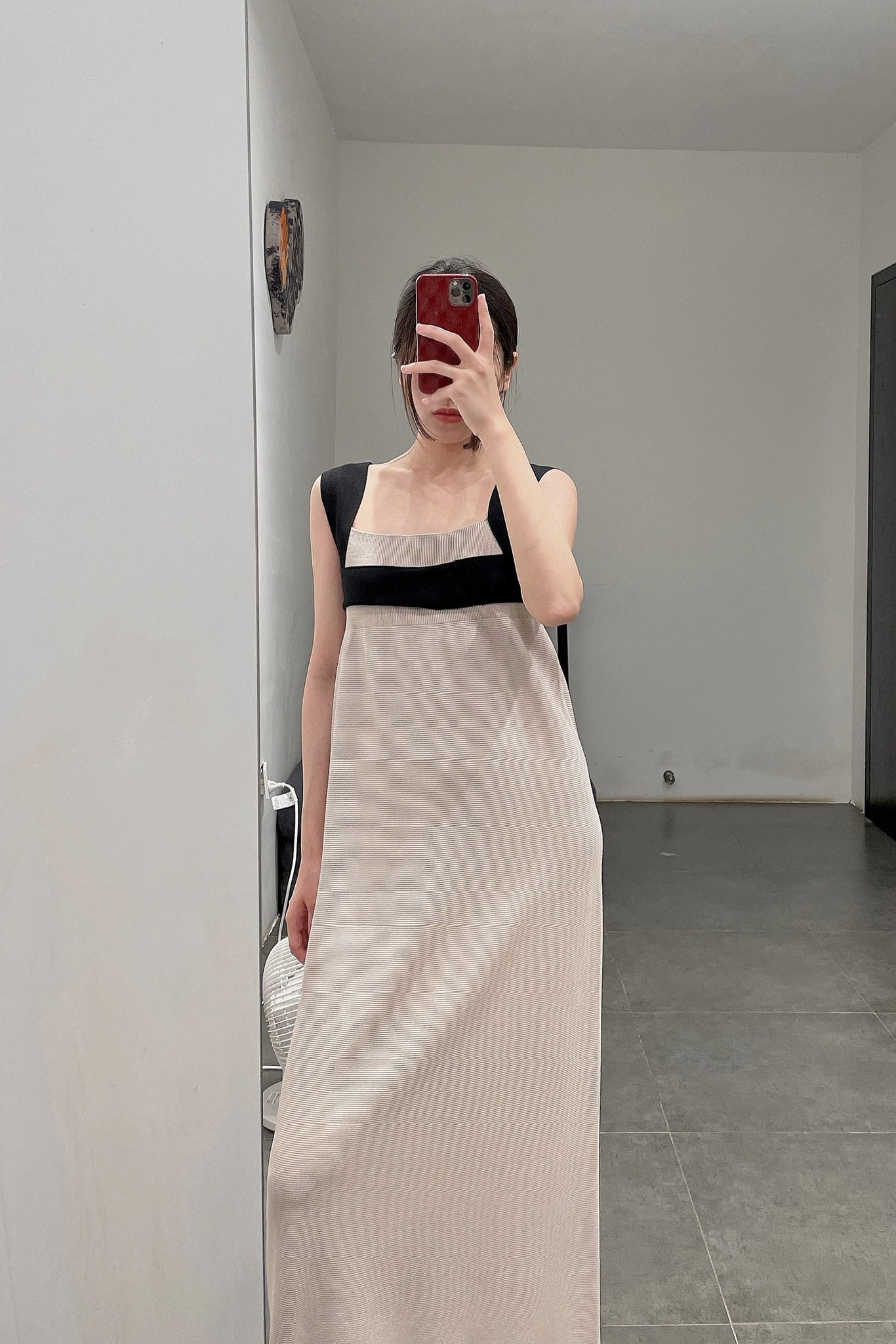 SWAYING/KNIT SW211LS23 Silk contrast color shoulder strap skirt PS7 - Image 8