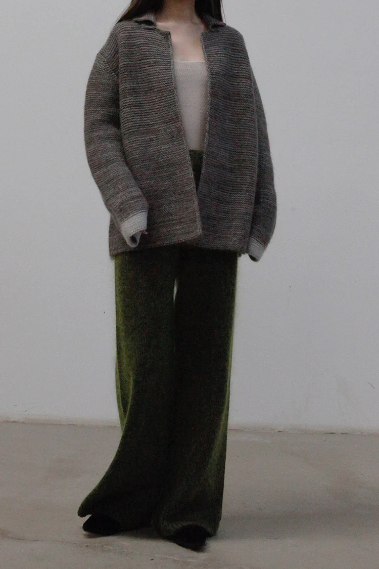 SWAYING/KNIT thick suit collar cardigan SW212SZ91 dark gray PS28 - Image 5
