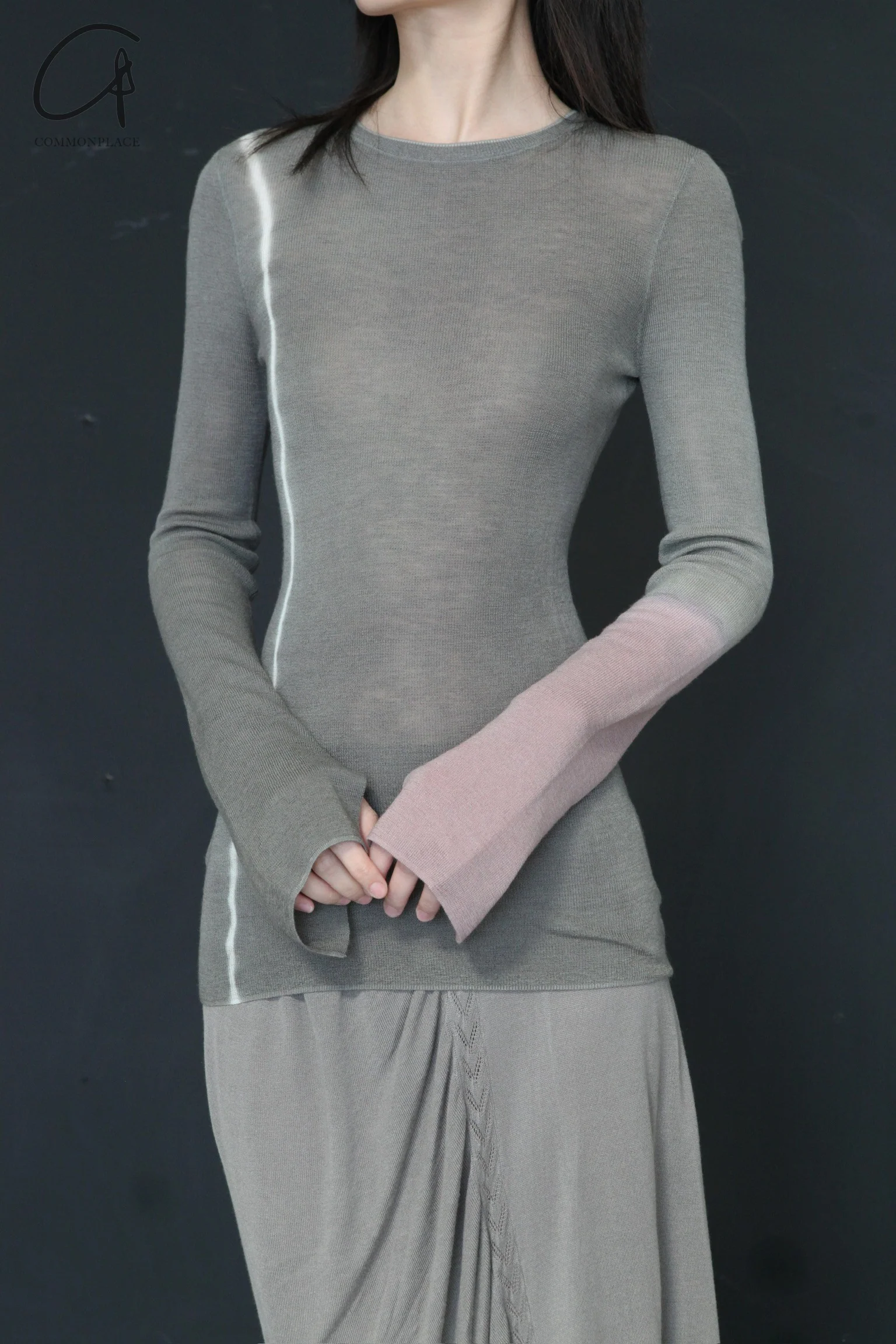 SWAYING/KNIT tie-dyed thin wool long-sleeved top SW24SS1T60 green - Image 2