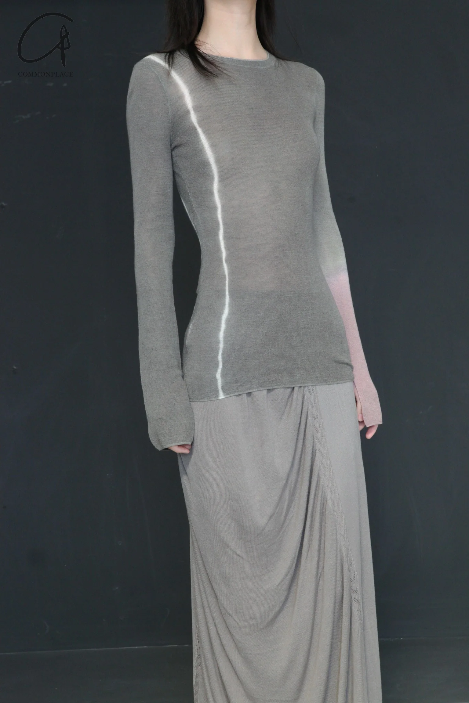SWAYING/KNIT tie-dyed thin wool long-sleeved top SW24SS1T60 green - Image 3