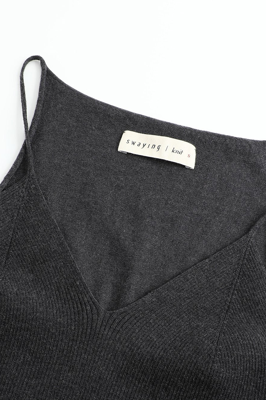 SWAYING V-neck knitted camisole series SW-SW22AW1T04-SHENHUI dark gray PS63 - Image 11
