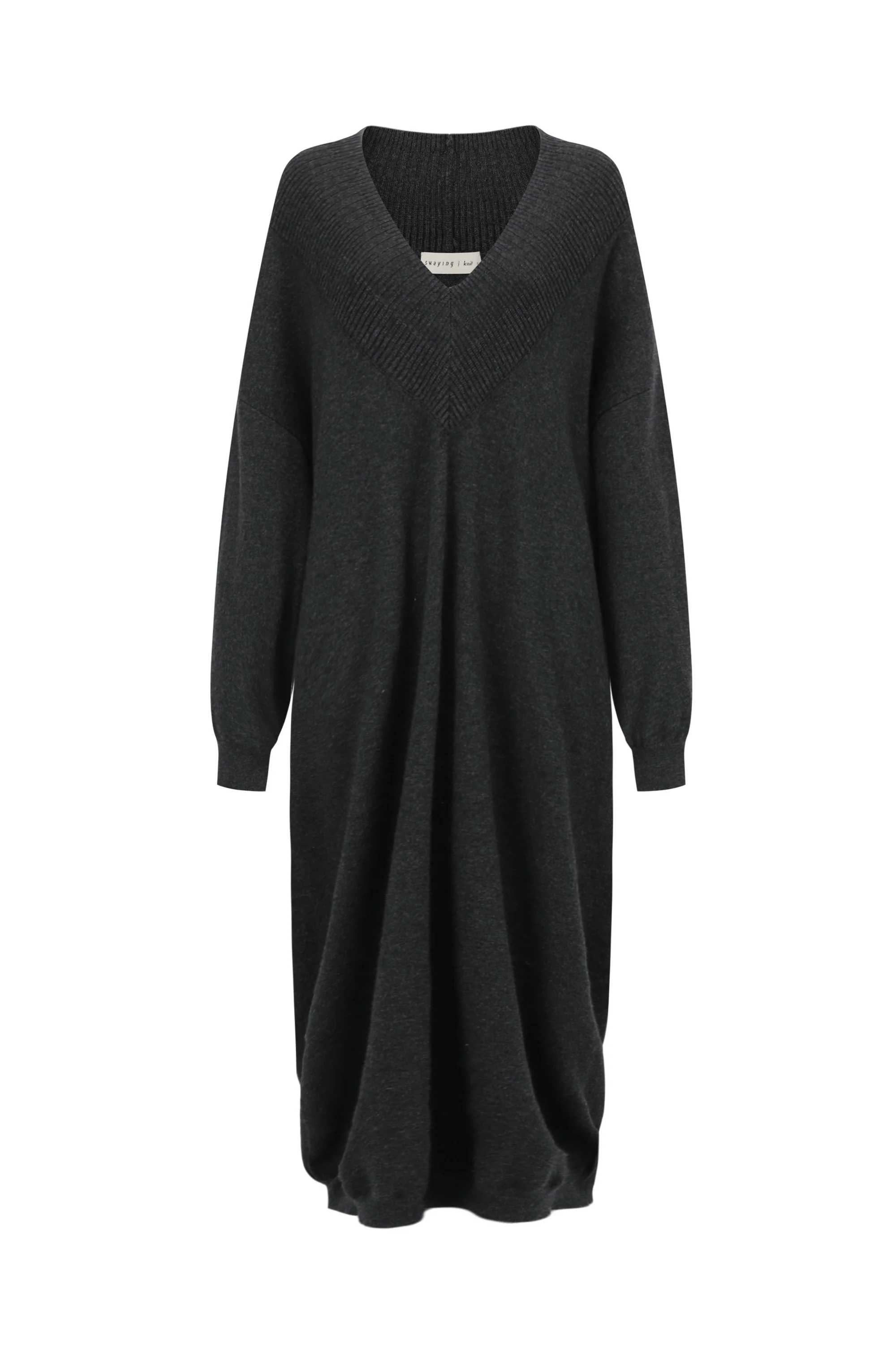 SWAYING/KNIT V-neck wide dress SW23AW2L22 dark gray PS65 - Image 8