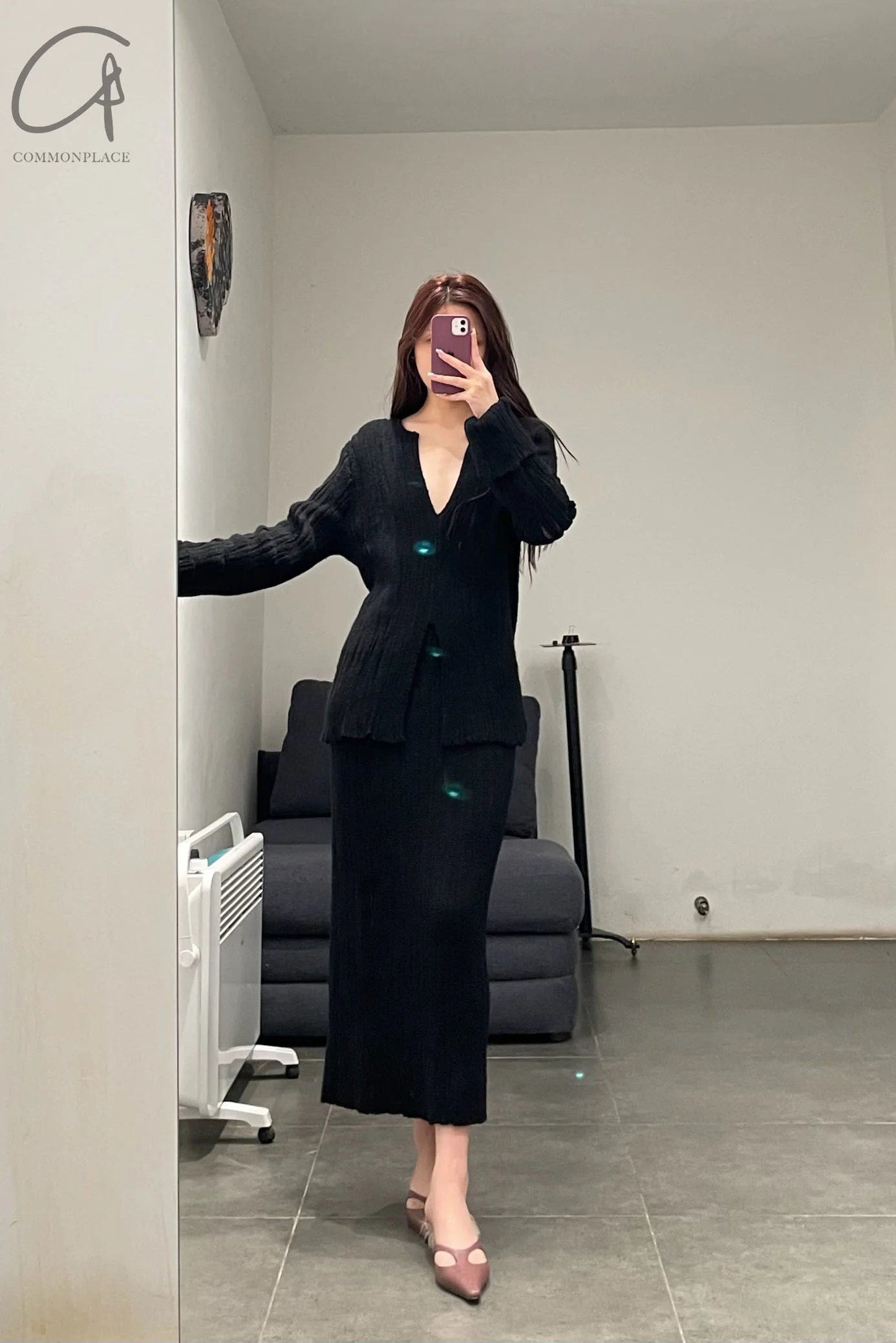 SWAYING/KNIT Velvet Straight Skirt SW212XZ24 Black PS36 - Image 14